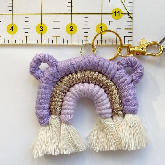 Macrame Bear Rainbow Keychain, Macrame Bag Charm, Purse Charm,Boho Bridal Decor - Picture 4 of 6